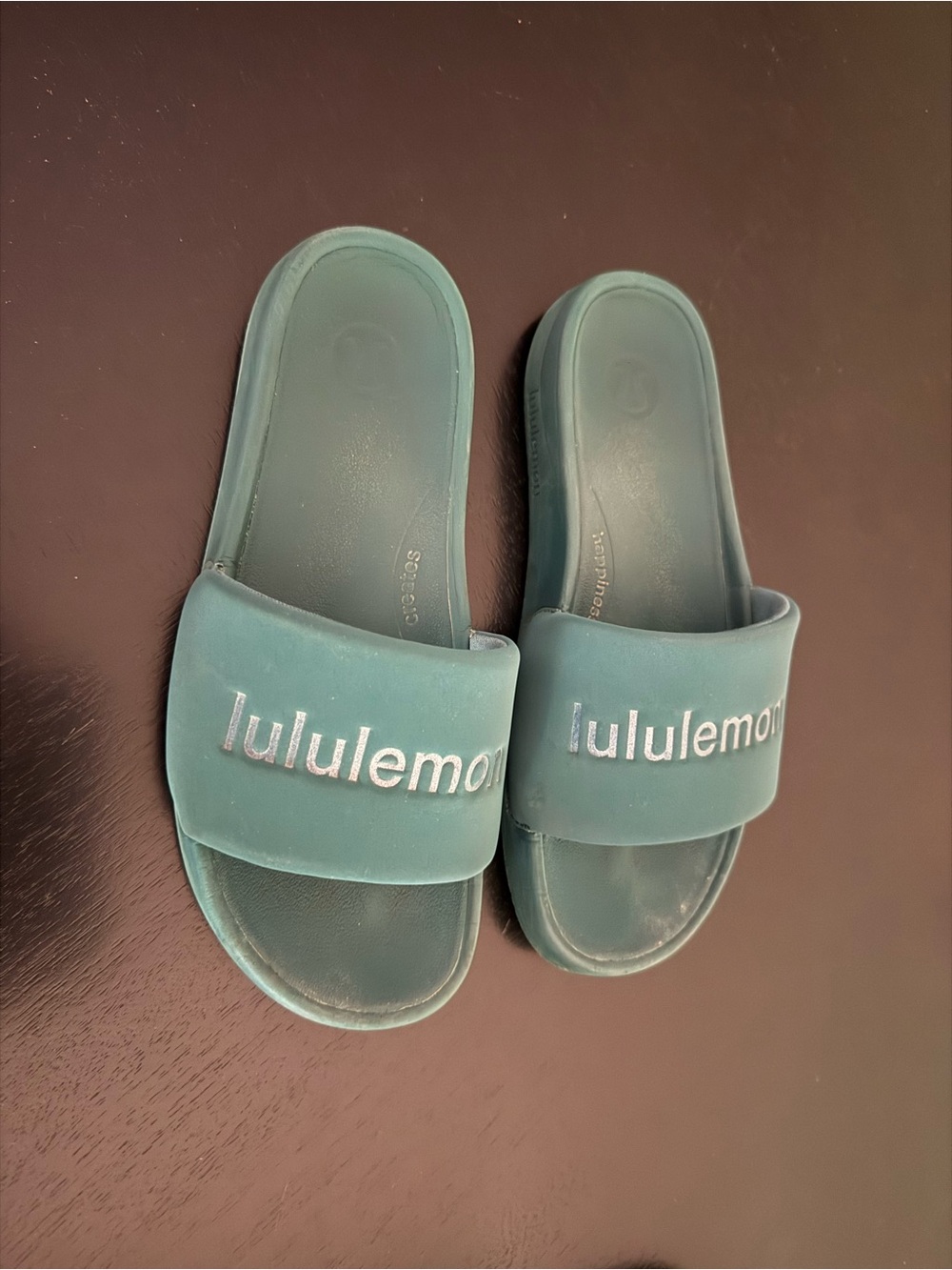 lululemon athletica Kids Teal Slide Sandals with White Logo